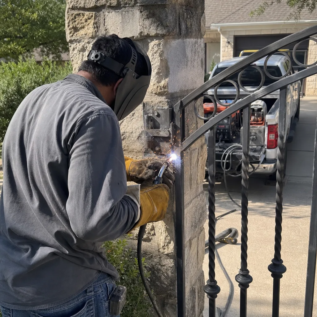 Professional welder performing a custom metal gate repair